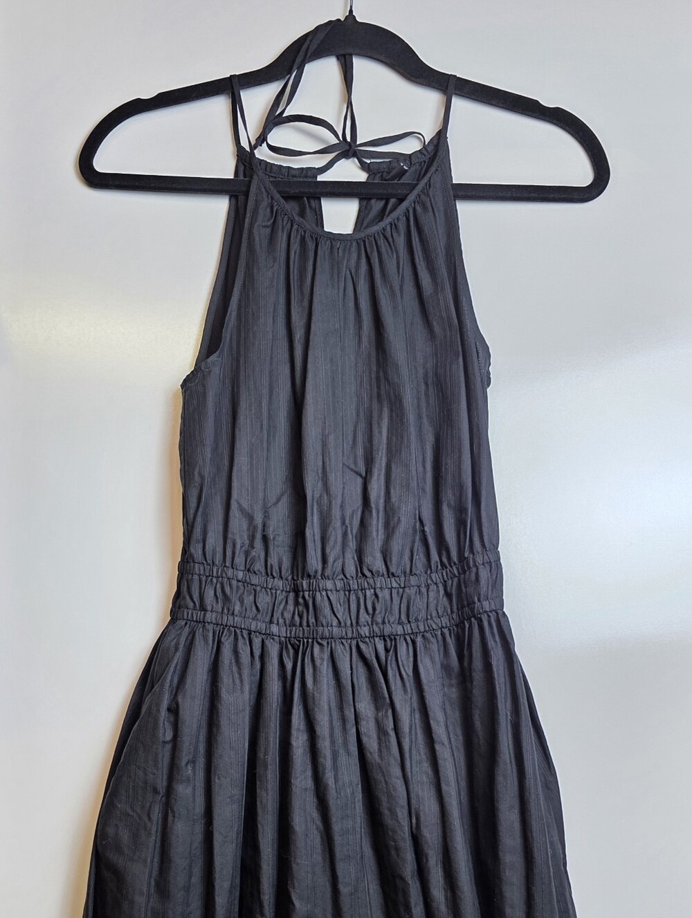 Uniqlo Black Cotton Halter Maxi Dress XS Open Back Sleeveless